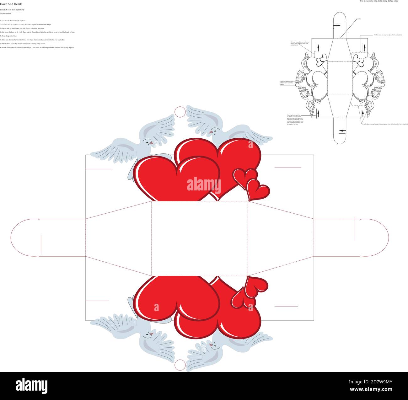 Dove Heart Wedding Cake Box Template Illustrazione Vettoriale