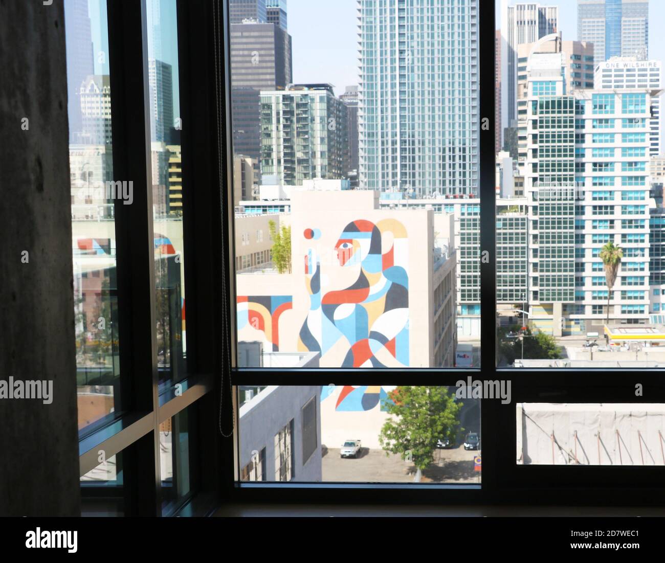 Vista sull'attico del murales nel centro di Los Angeles. Foto Stock