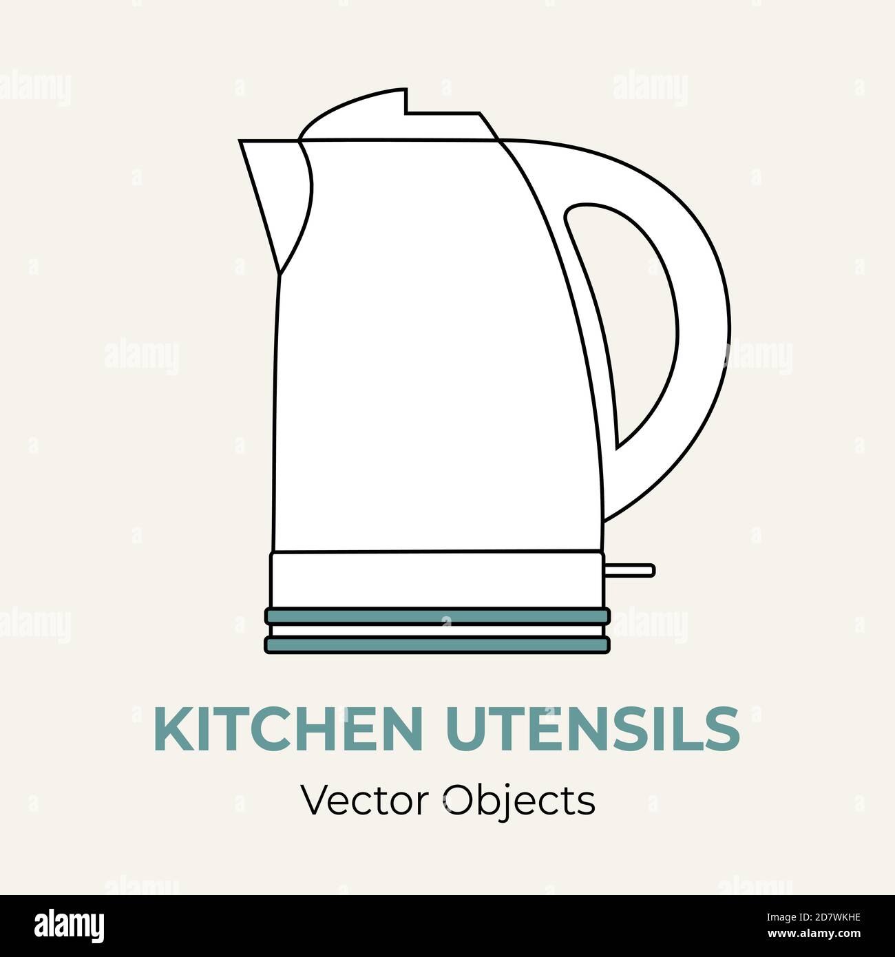 Illustrazione vettoriale semplice del bollitore. Illustrazione della linea vettoriale simbolo isolato del bollitore del tè icona del menu del caffè banner Flayer Illustrazione Vettoriale