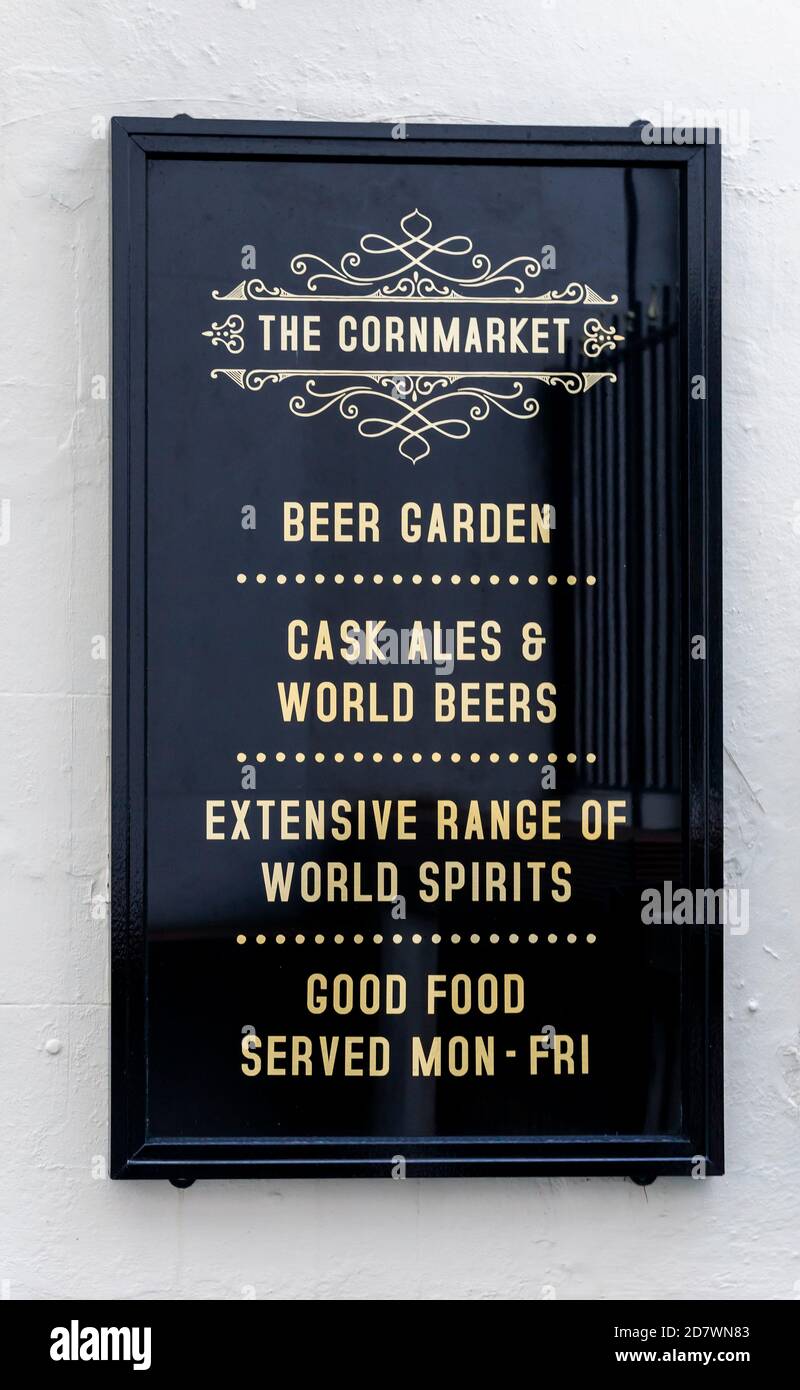 Cartello d'ingresso al pub e bistrot Cornmarket nel Centro di Liverpool Foto Stock
