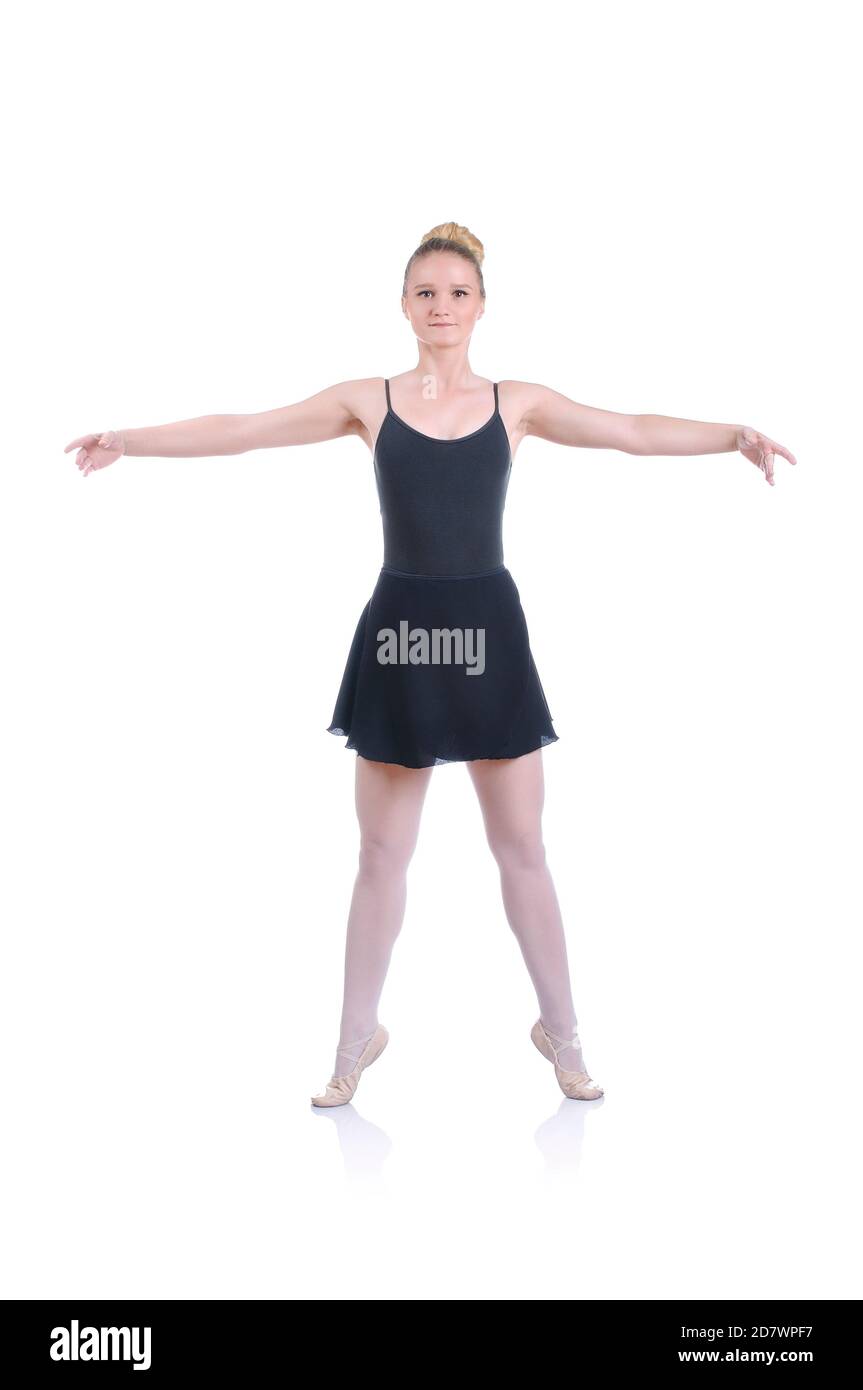 Bella ballerina artistica femminile che lavora, elemento di balletto d'arte performante Foto Stock