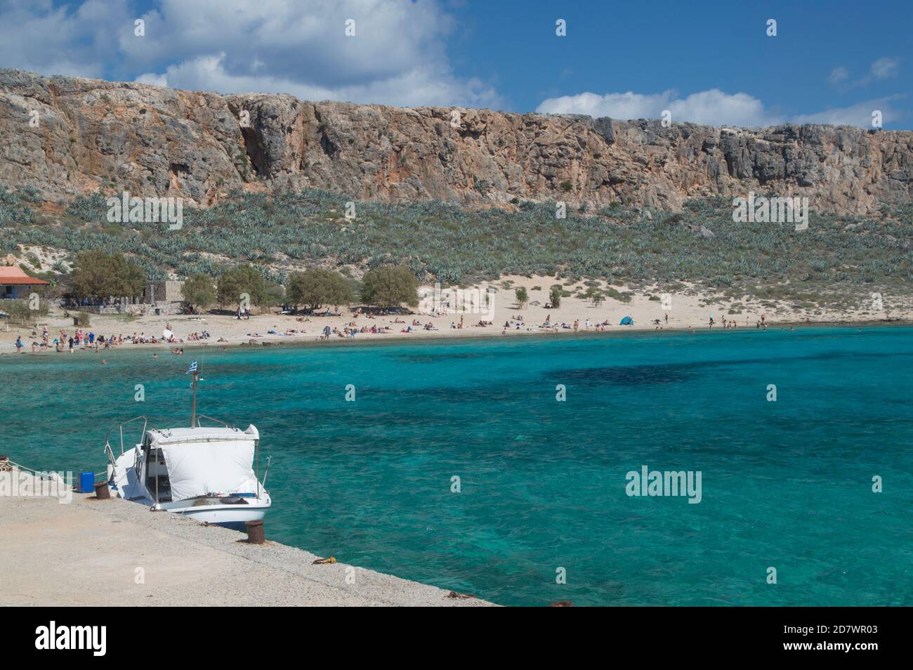 Mare turchese e cielo blu all'isola di Gramvousa a Creta. Foto Stock