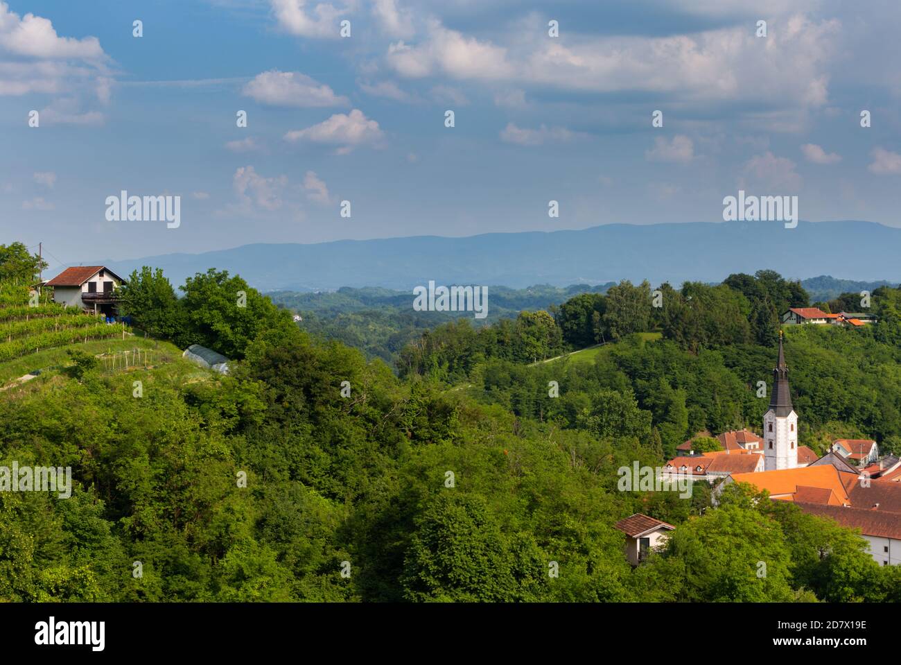 Panorama della città di Klanjec, Zagorje, Croazia Foto Stock