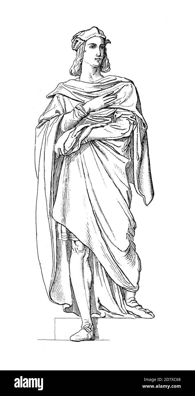 Antica incisione ottocentesca raffigurante la scultura di Raffaello Sanzio di Ernst Julius Hahnel, scultore tedesco. Illustrazione pubblicata in Systematisch Foto Stock Antica incisione ottocentesca raffigurante la scultura di Raffaello Sanzio di Ernst Julius Hahnel, scultore tedesco. Illustrazione pubblicata in Systematisch Foto Stock