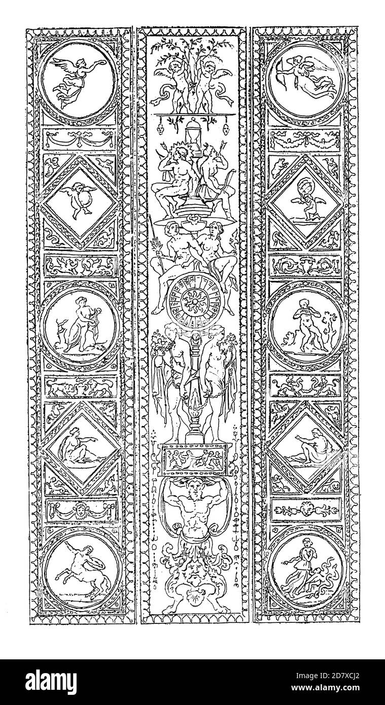 Antica illustrazione ottocentesca raffigurante un modello arabesco di Raffaello al Palazzo Apostolico, Città del Vaticano, Roma, Italia. Incisione pubblicata su Sy Foto Stock Antica illustrazione ottocentesca raffigurante un modello arabesco di Raffaello al Palazzo Apostolico, Città del Vaticano, Roma, Italia. Incisione pubblicata su Sy Foto Stock