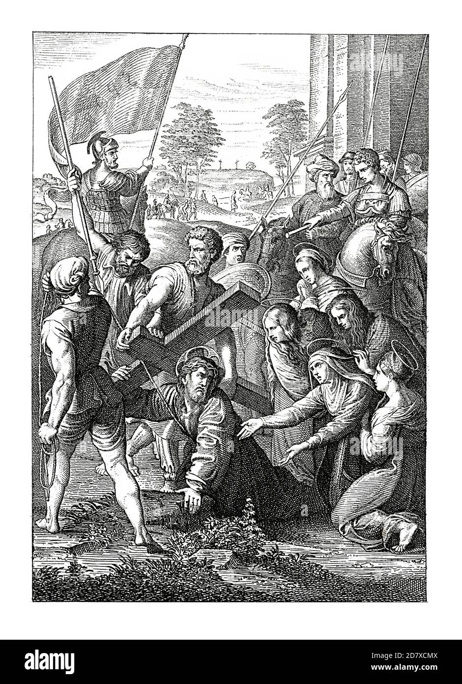 Incisione ottocentesca raffigurante Cristo recante la Croce, dipinto di Raffaello (datato ca. 1516). Illustrazione pubblicata in Systematischer Bilder Atlas Foto Stock
