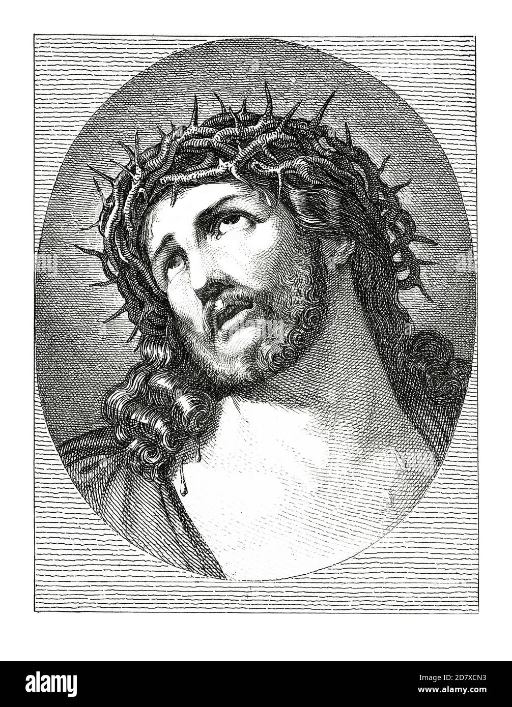 Antica incisione raffigurante Cristo coronato da spine, dipinto di Guido reni. Illustrazione pubblicata in Systematischer Bilder Atlas - Bauwesen, Ikon Foto Stock