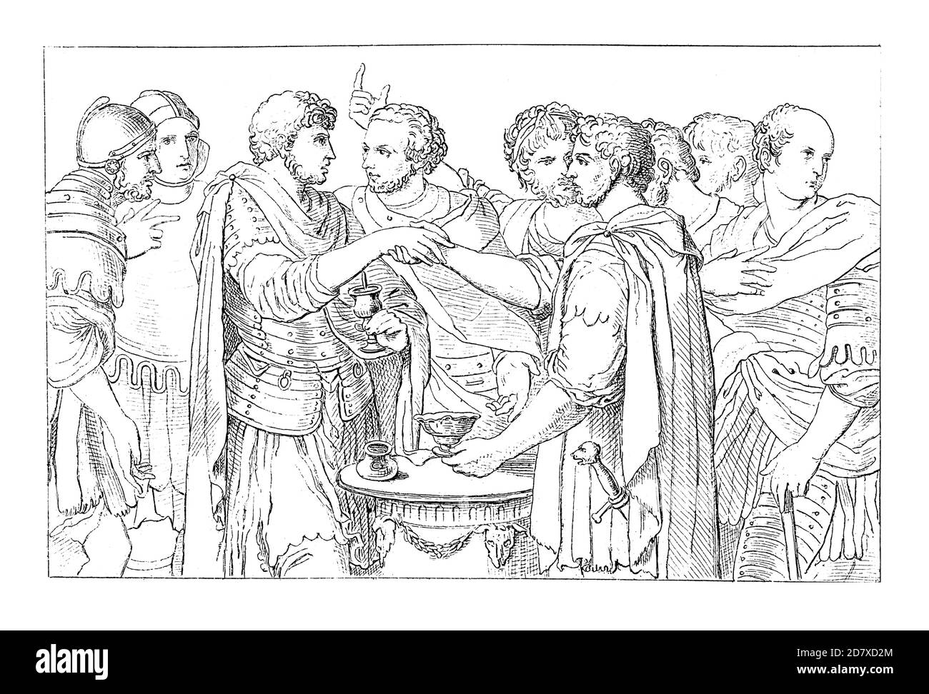Incisione ottocentesca raffigurante Catiline prima di agosto, dipinto di Salvator Rosa (datato 1663). Illustrazione pubblicata in Systematischer Bilder Atl Foto Stock Incisione ottocentesca raffigurante Catiline prima di agosto, dipinto di Salvator Rosa (datato 1663). Illustrazione pubblicata in Systematischer Bilder Atl Foto Stock