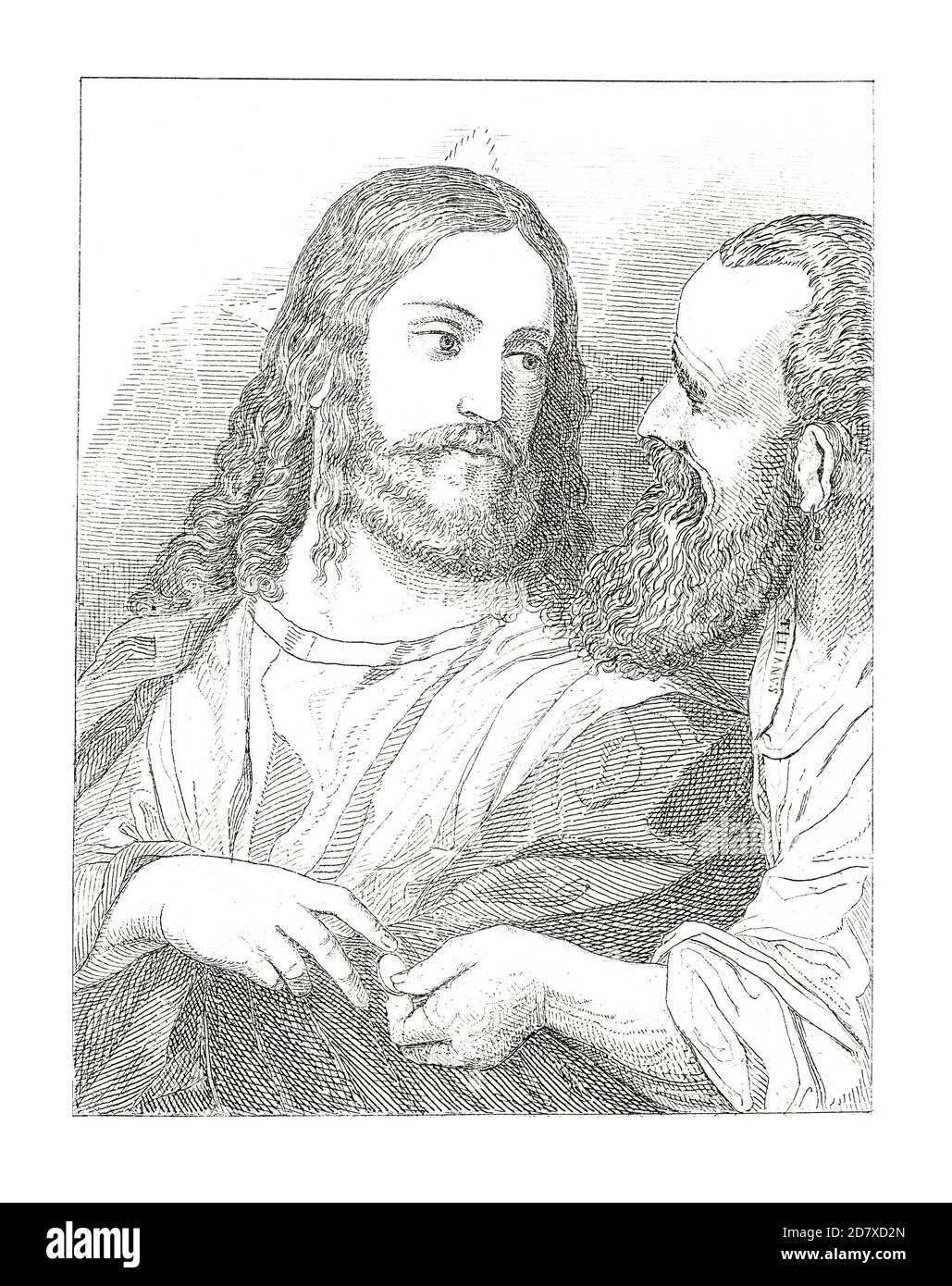 Incisione del XIX secolo raffigurante Cristo e il denaro tributo, dipinto di Tiziano. Illustrazione pubblicata in Systematischer Bilder Atlas - Bauwesen, i Foto Stock Incisione del XIX secolo raffigurante Cristo e il denaro tributo, dipinto di Tiziano. Illustrazione pubblicata in Systematischer Bilder Atlas - Bauwesen, i Foto Stock