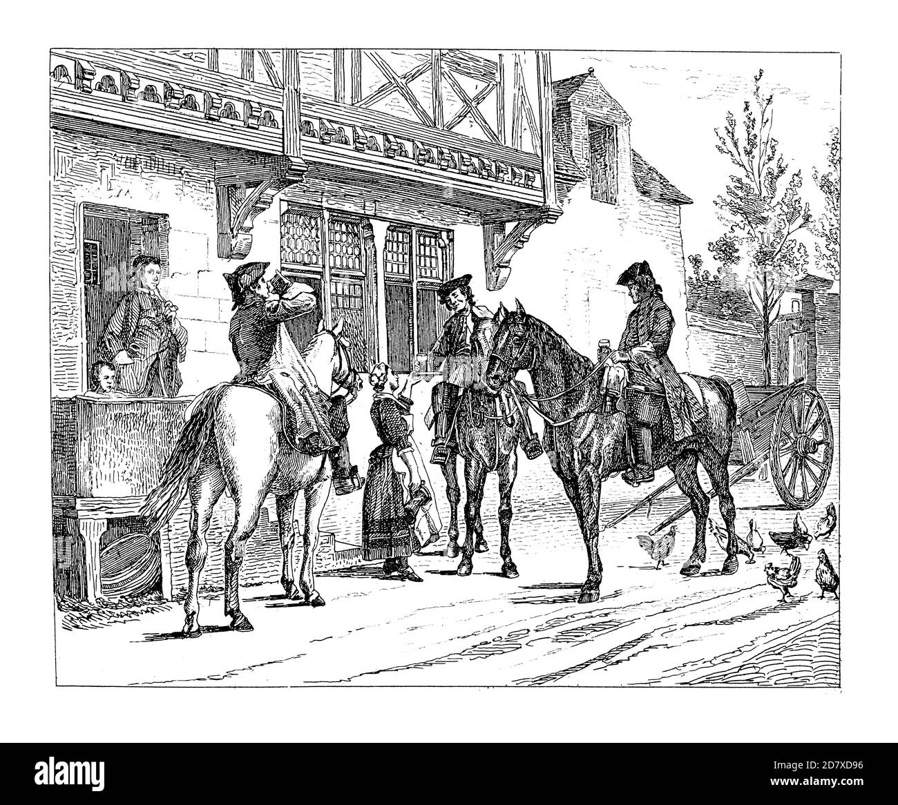 Incisione antica del XIX secolo raffigurante un genere di pittura di Jean-Louis-Ernest Meissonier. Fu pittore e scultore francese. Meissonier era Foto Stock