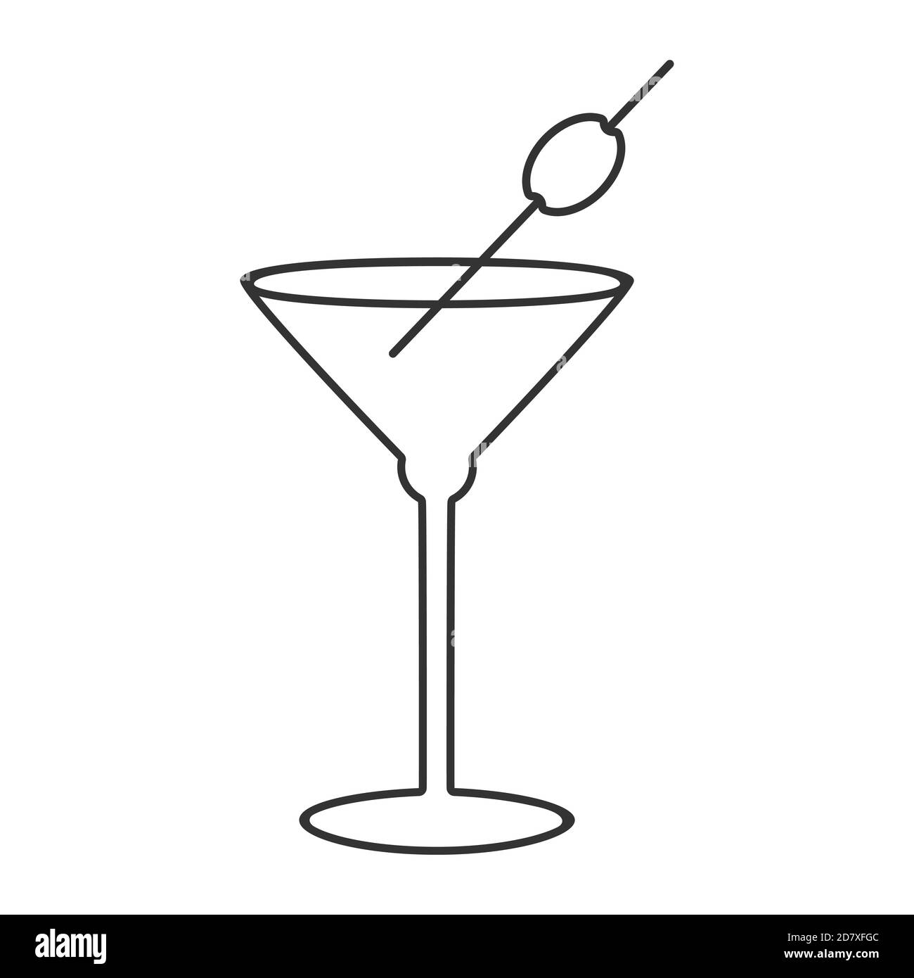 Icona di cocktail in vetro, bevanda alcolica, Martini secco con oliva, illustrazione del contorno modificabile Illustrazione Vettoriale