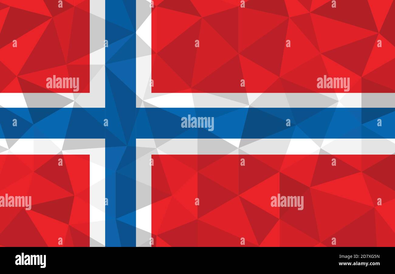 Illustrazione del vettore dell'indicatore Poly Norway basso. Grafico triangolare della bandiera norvegese. La bandiera norvegese è un simbolo di indipendenza. Illustrazione Vettoriale