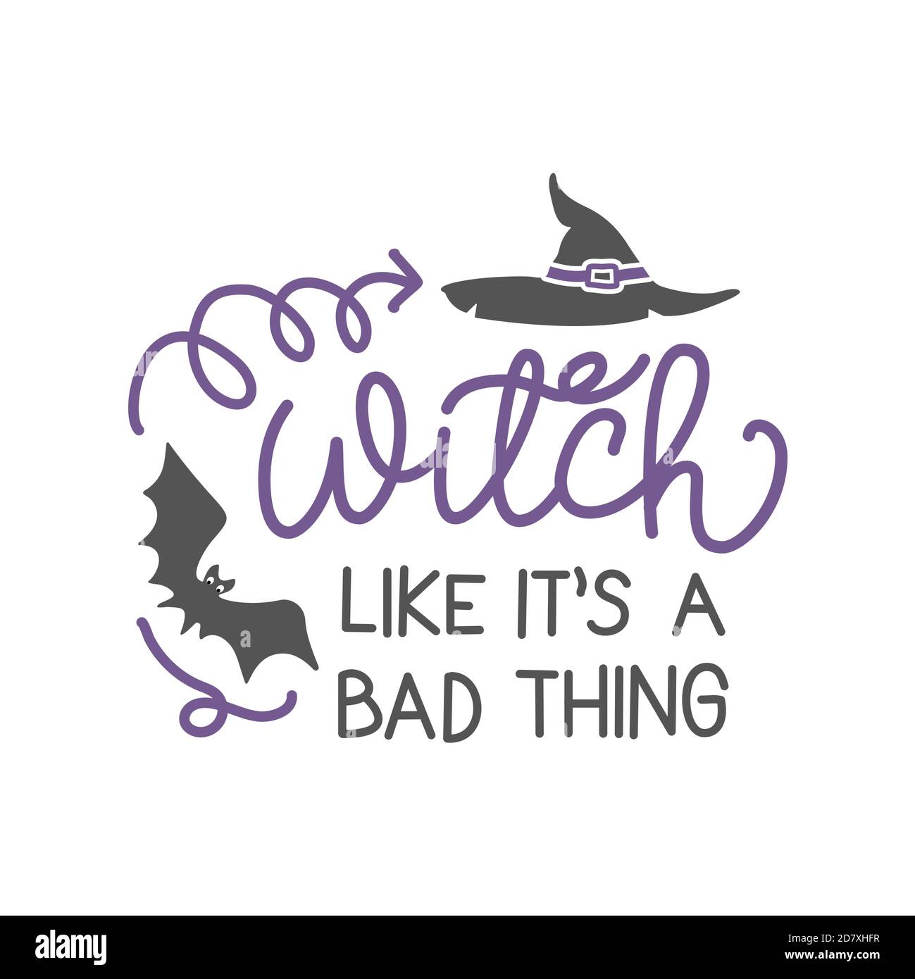 Dite Witch, come è una cosa difettosa - citazione di Halloween su sfondo bianco con scopa e cappello della strega. Adatto per t-shirt, tazza, prenotazione scarti, regalo, stampa Illustrazione Vettoriale