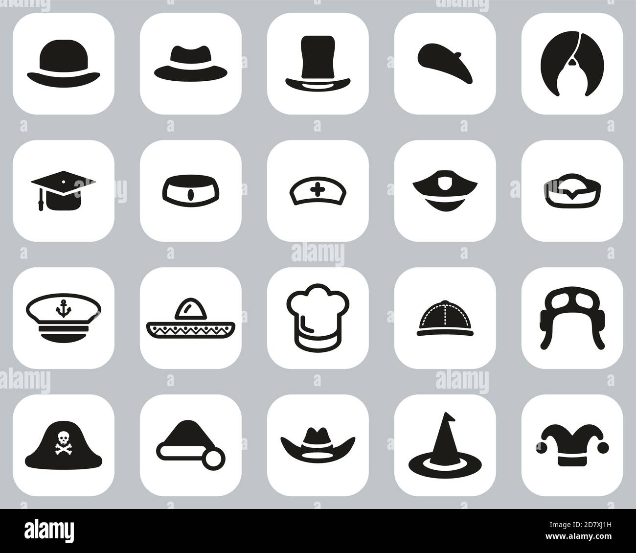 Icone cappello Set di design piatto bianco e nero Grande Illustrazione Vettoriale