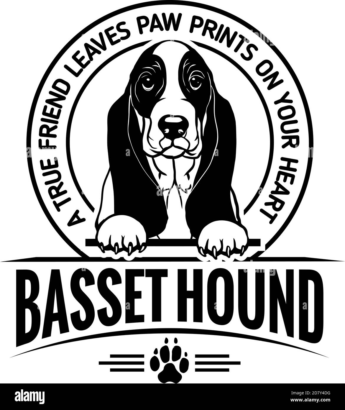 Basset Hound - cane Felice faccia Paw cucciolo cucciolo cucciolo Clip Art K-9 Cop Police Logo SVG PNG Clipart Vector Taglio Cricut Illustrazione Vettoriale