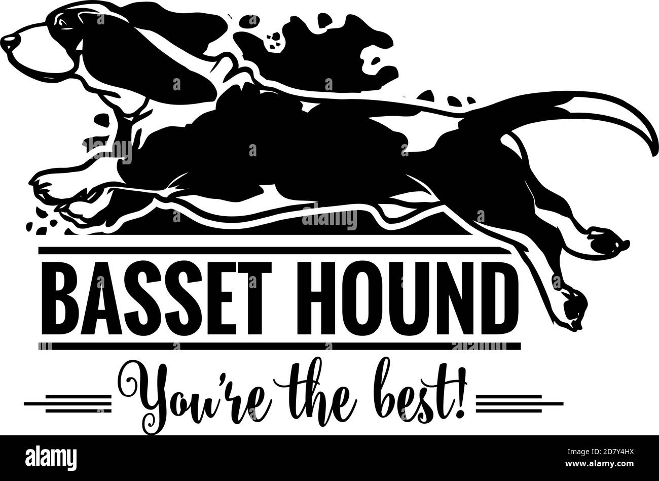 Basset Hound in Jump - Dog Happy Face Paw Puppy Cucciolo PET clip Art K-9 Cop Police Logo SVG PNG Taglio Cricut vettoriale Clipart Illustrazione Vettoriale