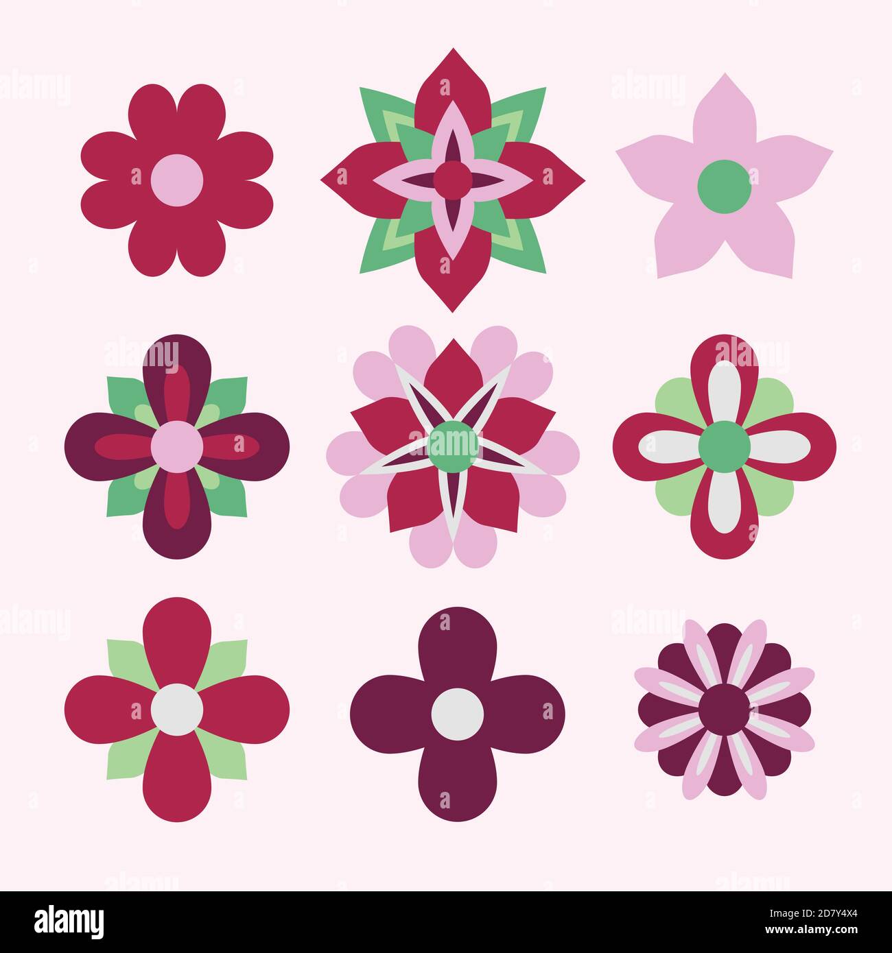 set di icone di fiori rossi Illustrazione Vettoriale