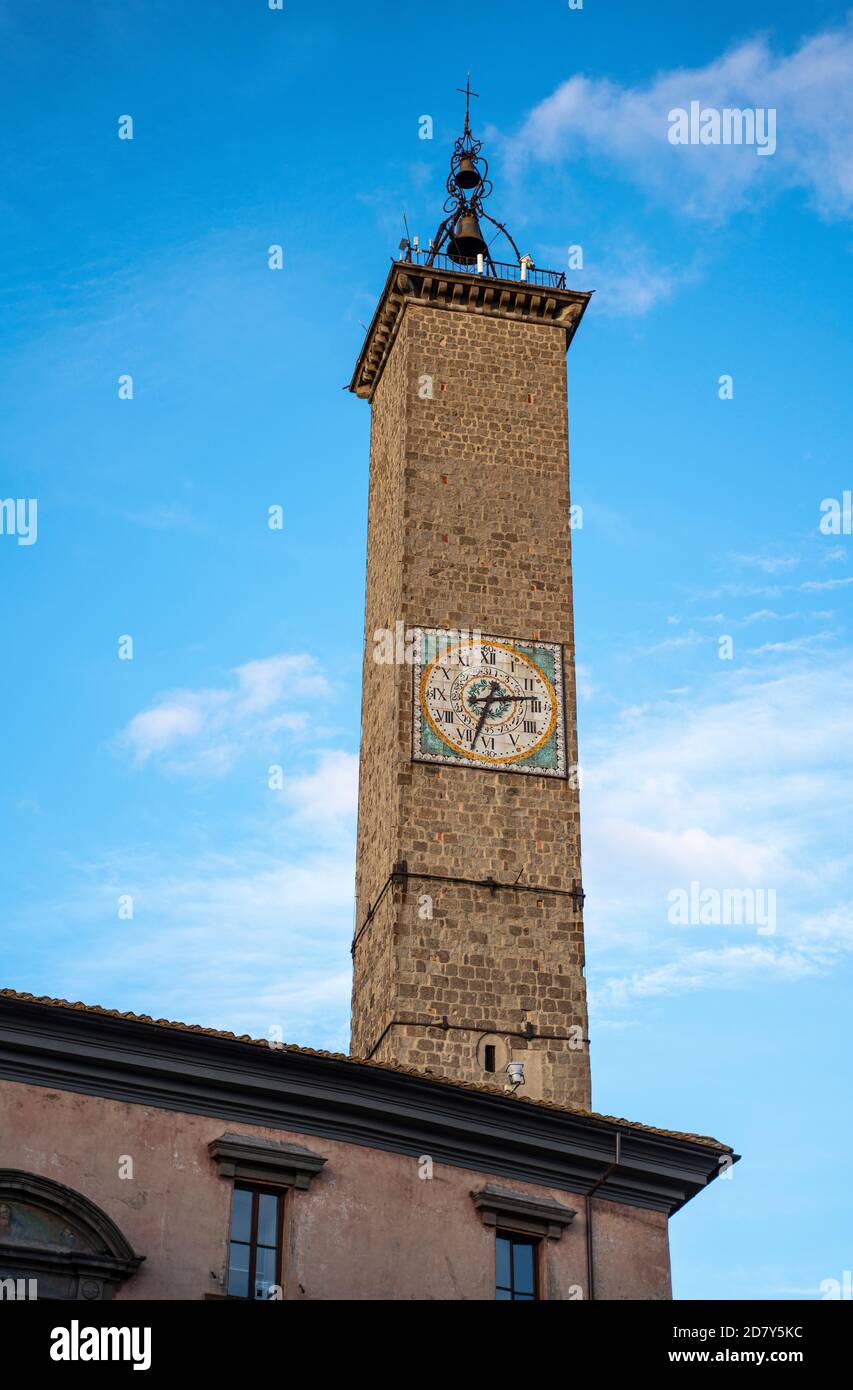 Piazza del Plebiscito, Torre Monaldeschi. Viterbo, Lazio Foto Stock
