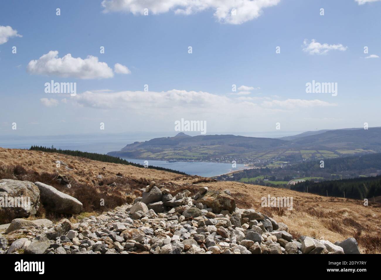 Vista dal Monte Goat cadde alla baia di Brodick, Isola di Arran, Sotland, Regno Unito Foto Stock