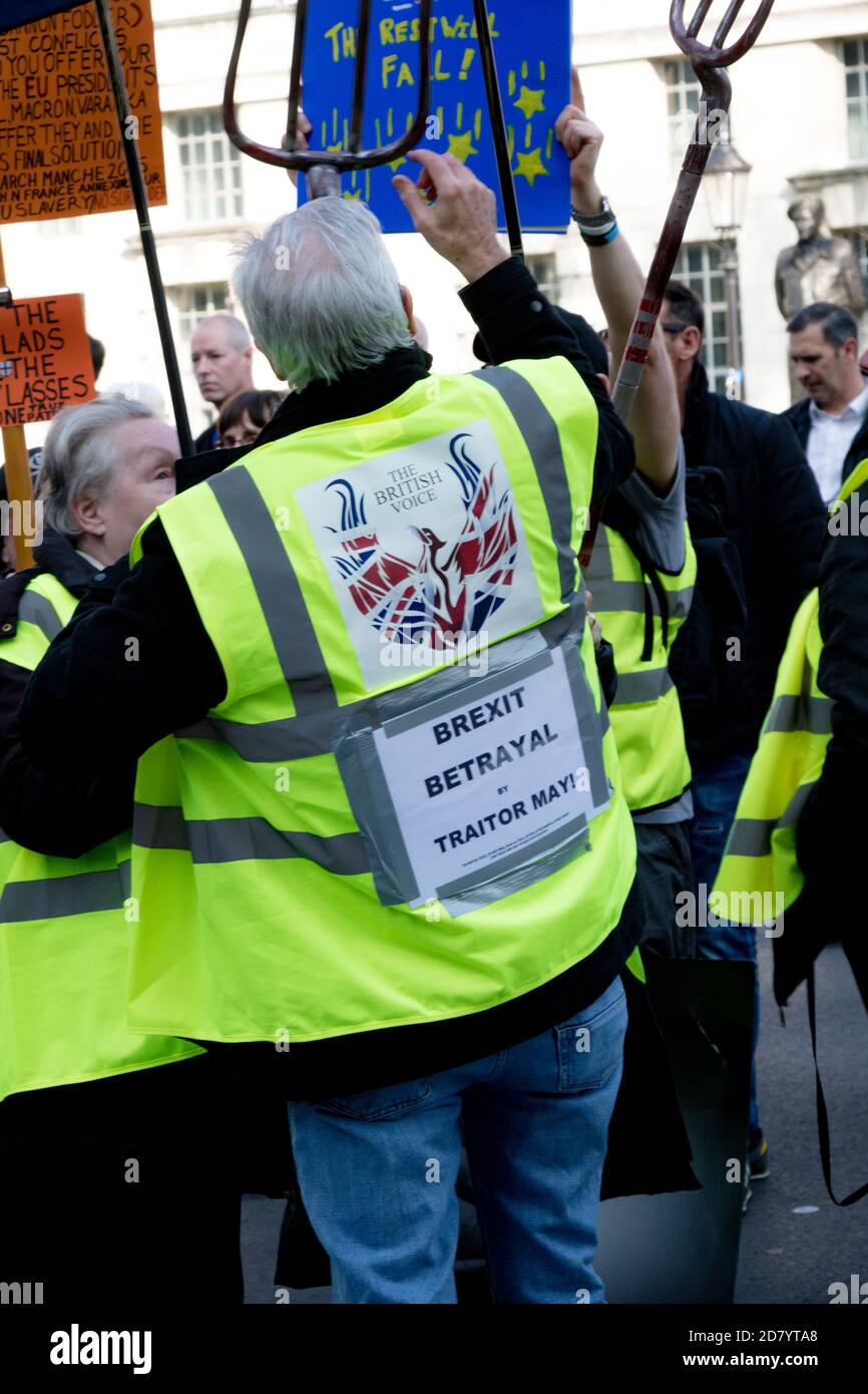 Londra, Regno Unito, 29 marzo 2019:- i marchers Pro Brexit fuori dal Parlamento britannico il giorno in cui il Regno Unito avrebbe dovuto lasciare l’UE Foto Stock