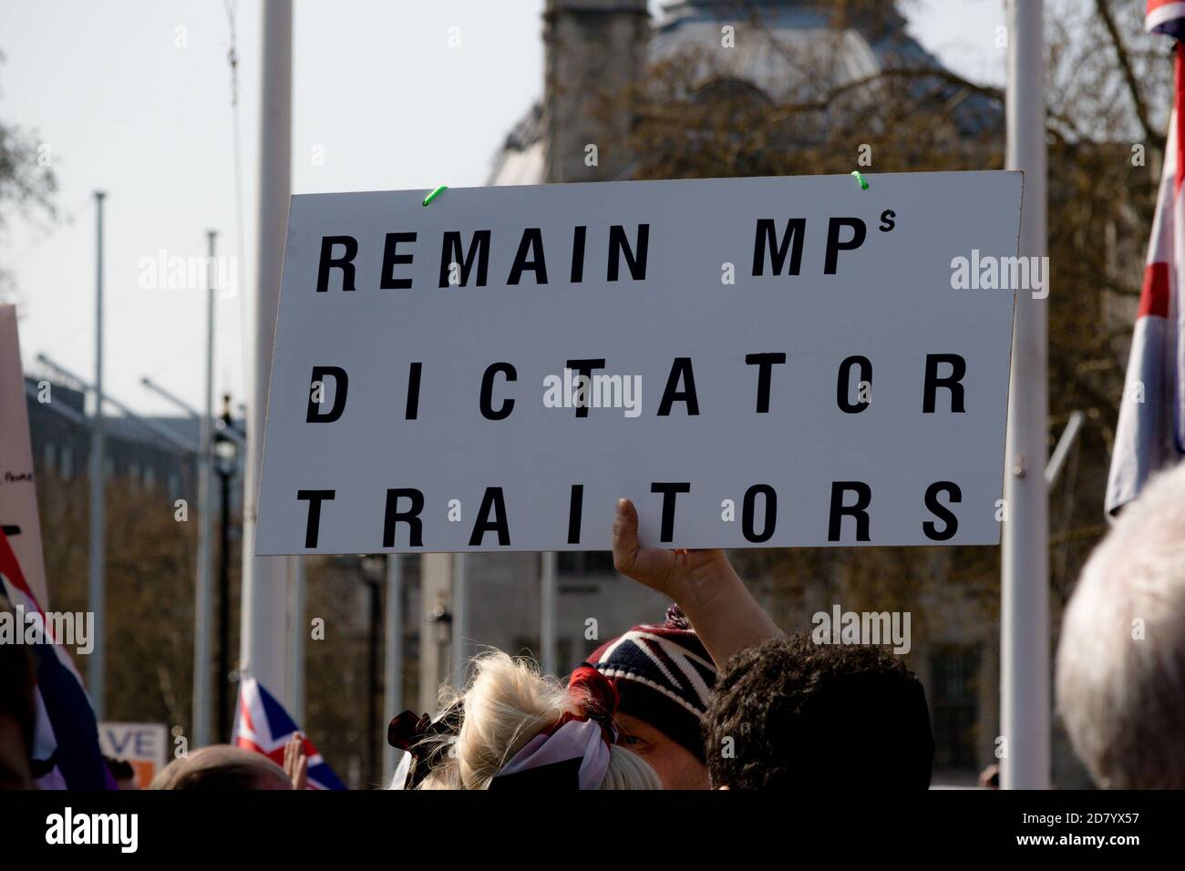 Londra, Regno Unito, 29 marzo 2019:- manifestanti pro Brexit al di fuori del Parlamento britannico che chiedono una Brexit senza accordo che lasci le condizioni dell’OMC Foto Stock
