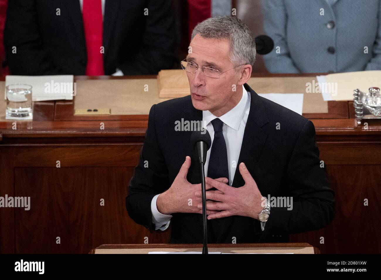 Il Segretario Generale della NATO, Jens Stoltenberg, ha commentato una sessione congiunta del Congresso su Capitol Hill mercoledì 3 aprile 2019. Credit: Alex Edelman/The Photo Access Foto Stock