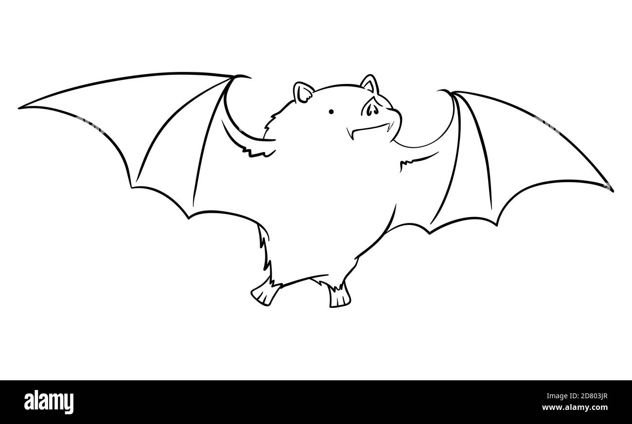 Simpatico pipistrello che vola con le sue ali grandi in stile profilo,  isolato su sfondo bianco Immagine e Vettoriale - Alamy
