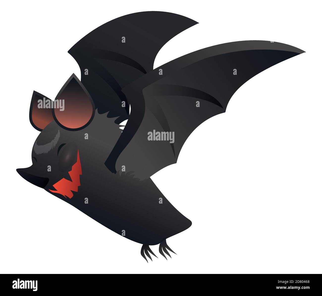 Carattere isolato di bat vampiro con un sorriso feroce, ali spalmabili e pelliccia scura. Illustrazione Vettoriale