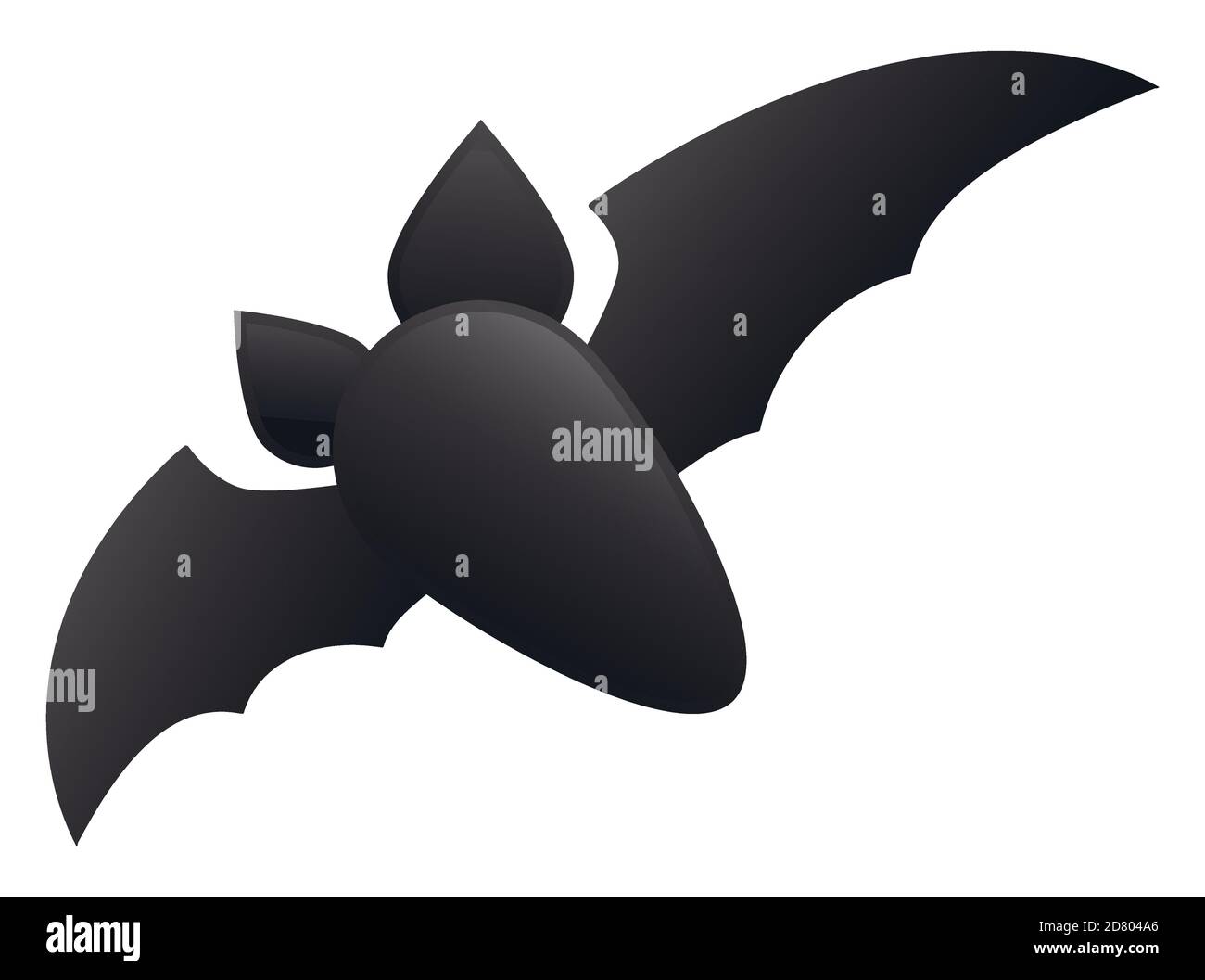 Isolato astratto a forma di pipistrello scuro che vola con ali sparse, isolato su sfondo bianco. Illustrazione Vettoriale