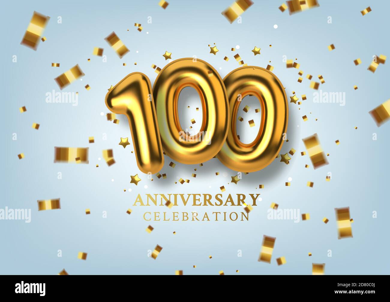 Celebrazione del 100° anniversario. Numero in forma di palloncini d'oro. Illustrazione vettoriale. Illustrazione Vettoriale