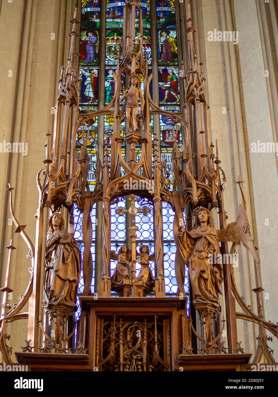 Particolare dell'altare in legno intagliato del sangue Sacro di Tilman Riemenschneider in Rothenburg ob der Tauber Chiesa di San Jakob Foto Stock