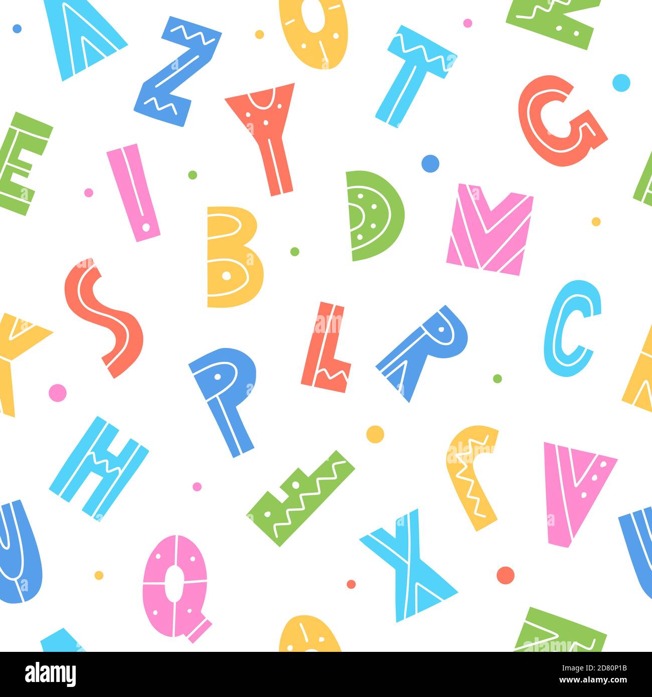 Carino cartoon lettere modello senza giunture. Illustrazione vettoriale colorata Illustrazione Vettoriale