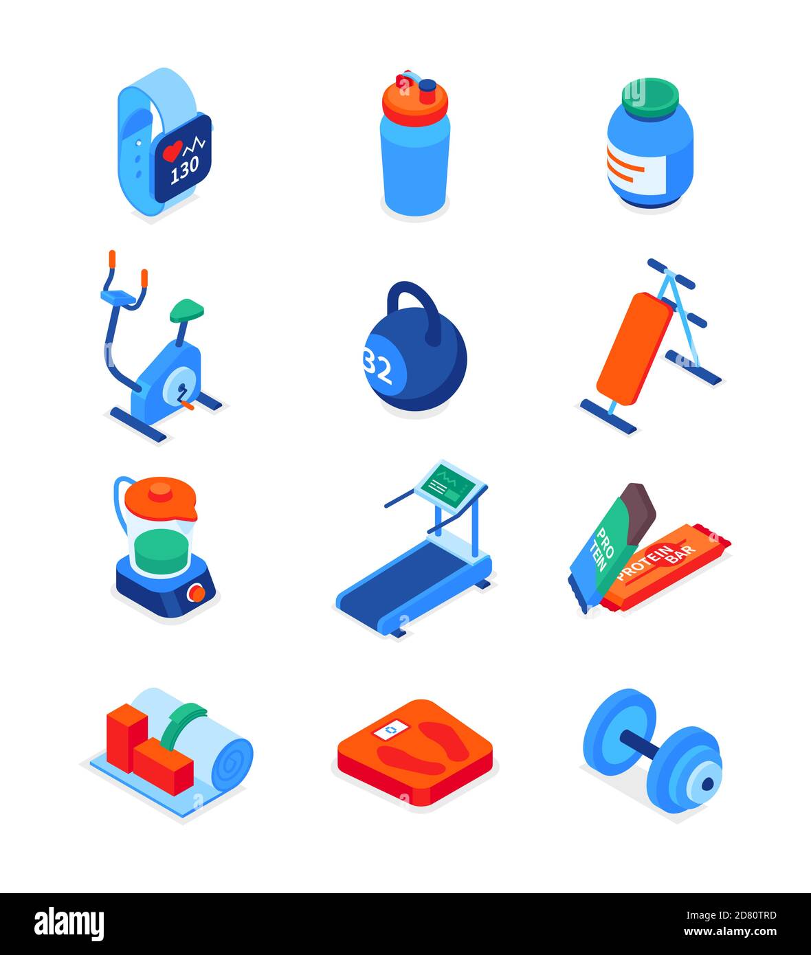 Sport e fitness - Set di icone isometriche moderne Illustrazione Vettoriale