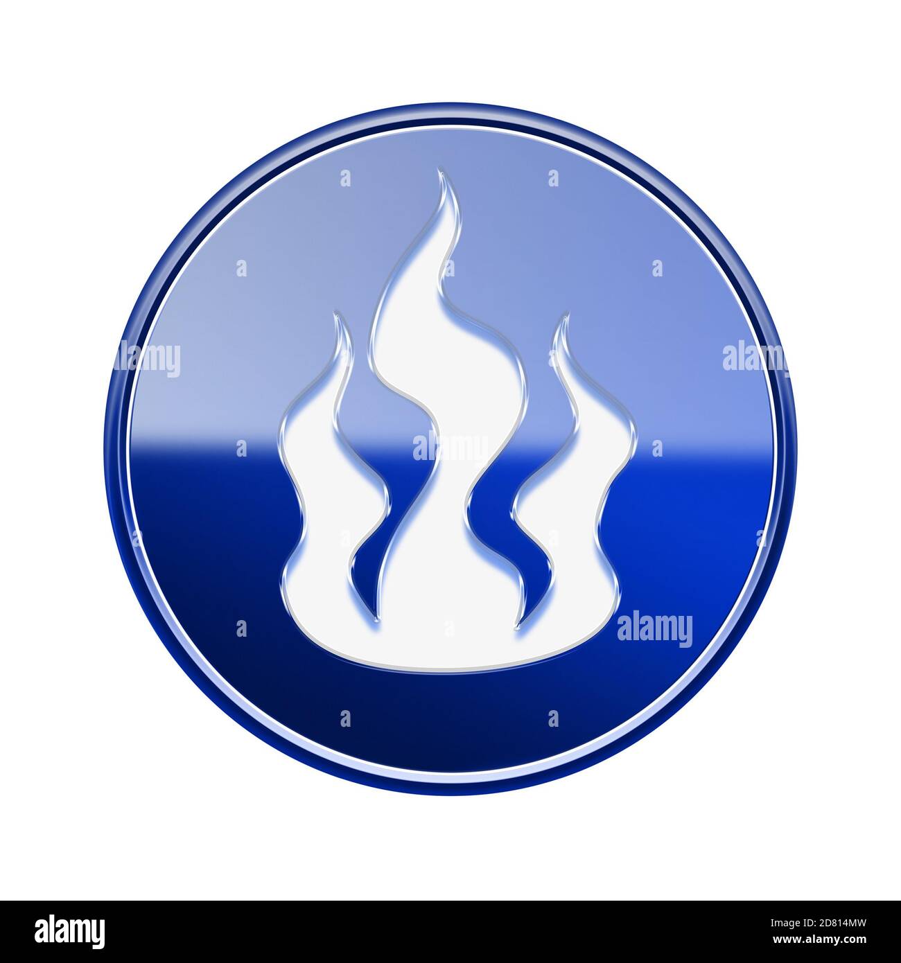 Icona di fuoco blu lucido, isolato su sfondo bianco Foto Stock Icona di fuoco blu lucido, isolato su sfondo bianco Foto Stock