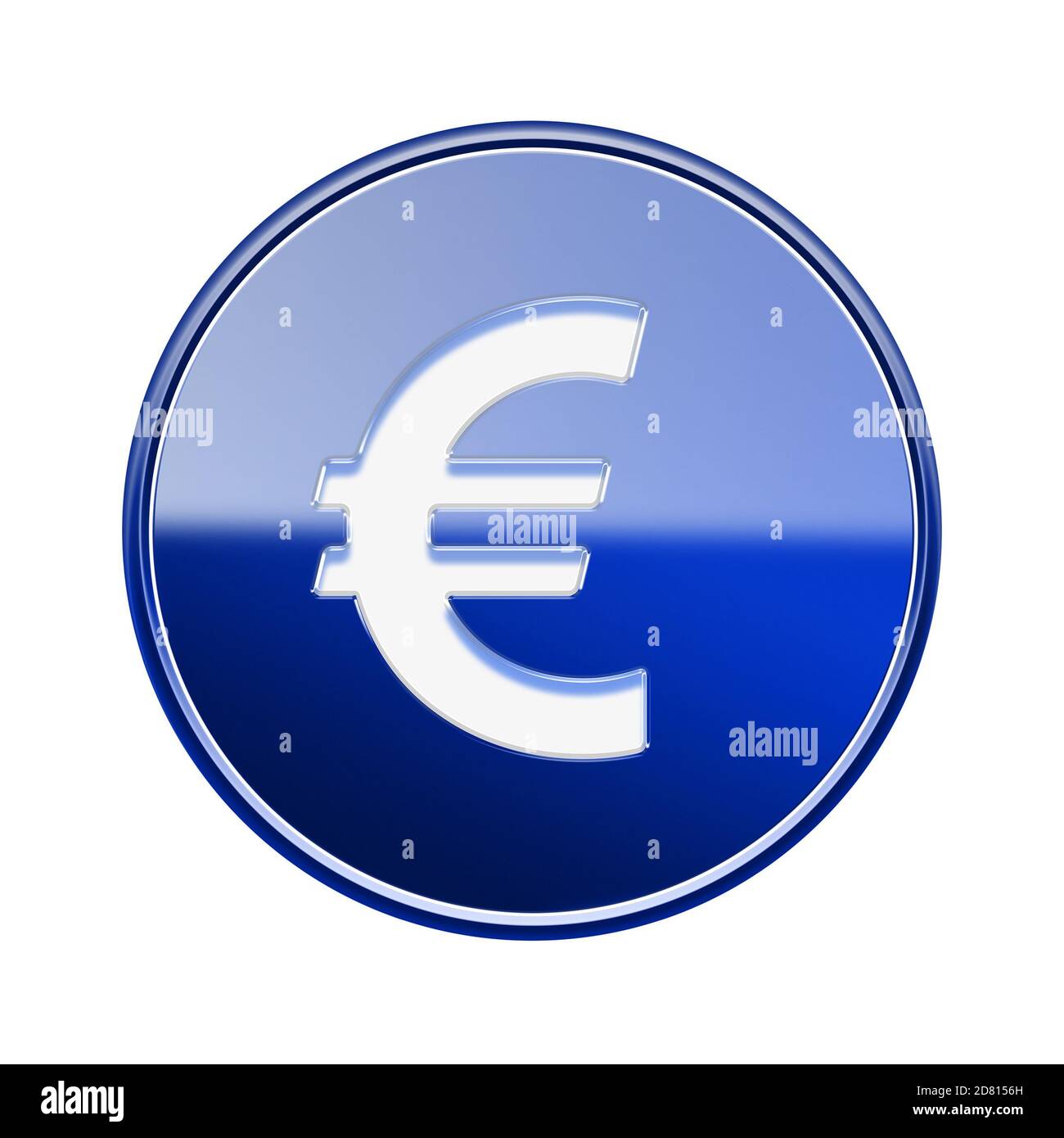 Icona Euro blu lucido, isolato su sfondo bianco Foto Stock