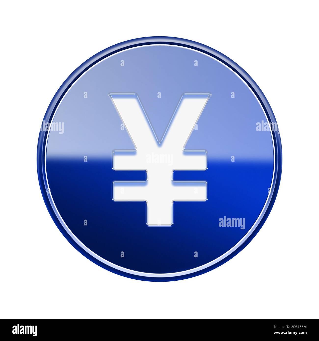 Icona di Yen blu lucido, isolato su sfondo bianco Foto Stock
