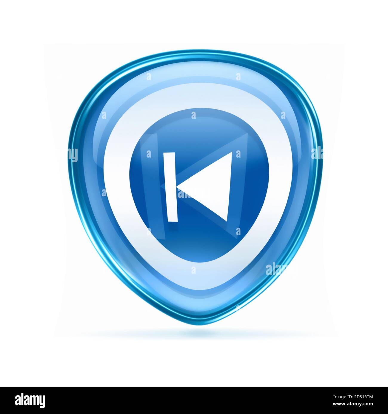 Riavvolgere la riproduzione icona blu, isolati su sfondo bianco. Foto Stock