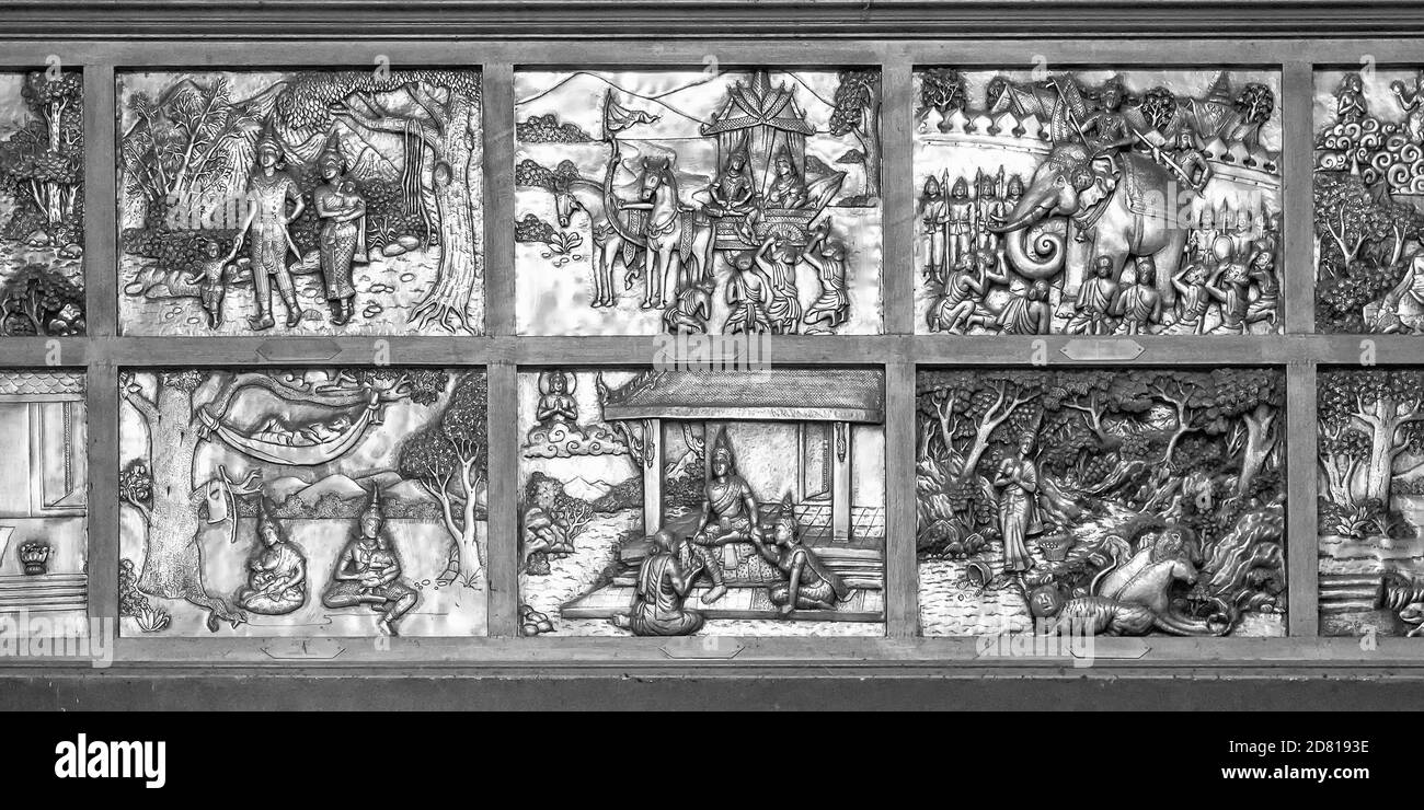 Pannelli di argento, Wat Srisupahn tempio, Chiang Mai, Thailandia Foto Stock