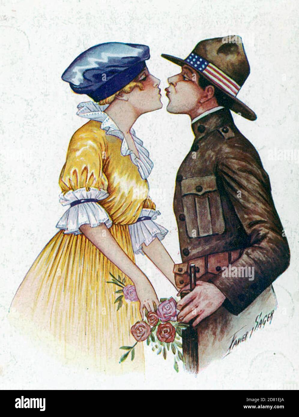 PRIMA cartolina francese DELLA GUERRA MONDIALE che celebra l'ingresso americano alla Guerra del 6 aprile 1917 Foto Stock