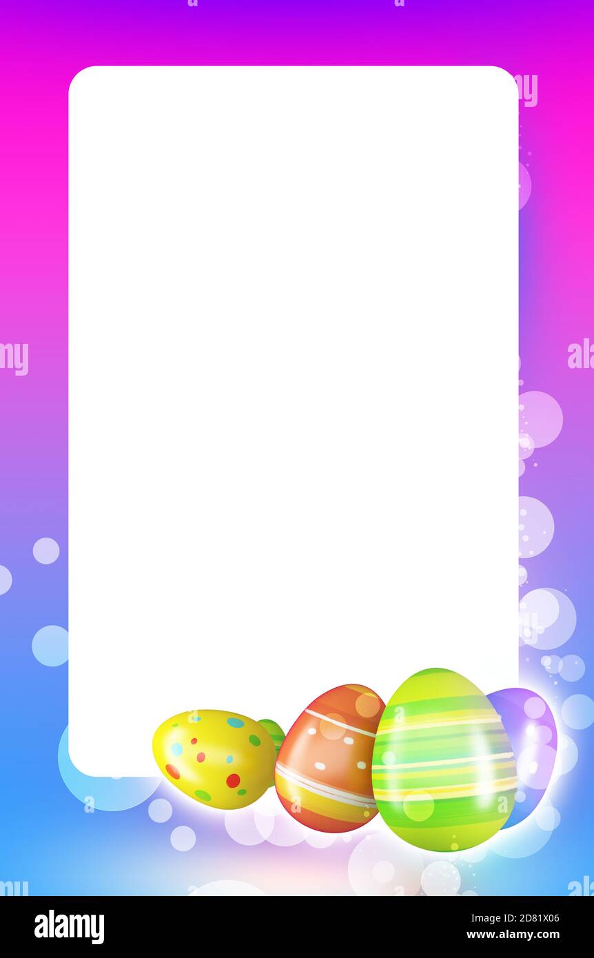 Uova di pasqua decorate su sfondo colorato Foto Stock