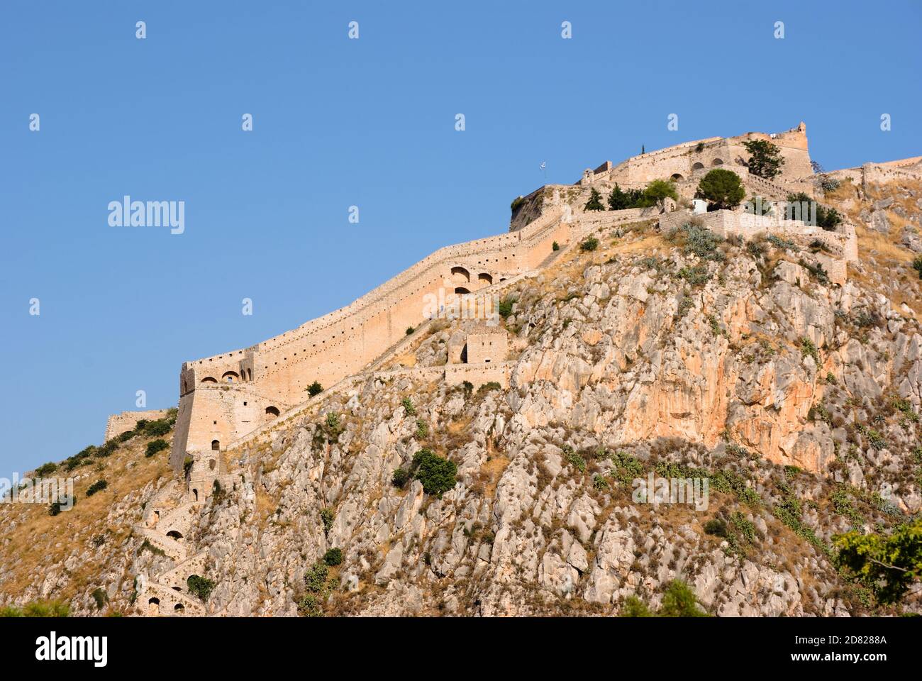 Antico castello veneziano roccia di Palamidi a Nauplion, Grecia Foto Stock