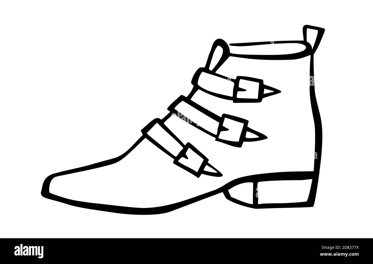 Stivali da cowboy alla moda Doodle disegnati a mano in stile line art Illustrazione Vettoriale