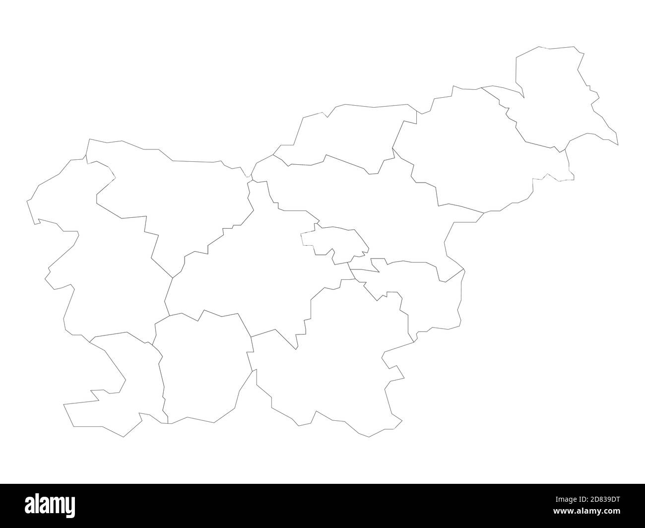 Mappa politica vuota della Slovenia. Divisioni amministrative - regioni statistiche. Semplice mappa vettoriale con contorno nero Illustrazione Vettoriale