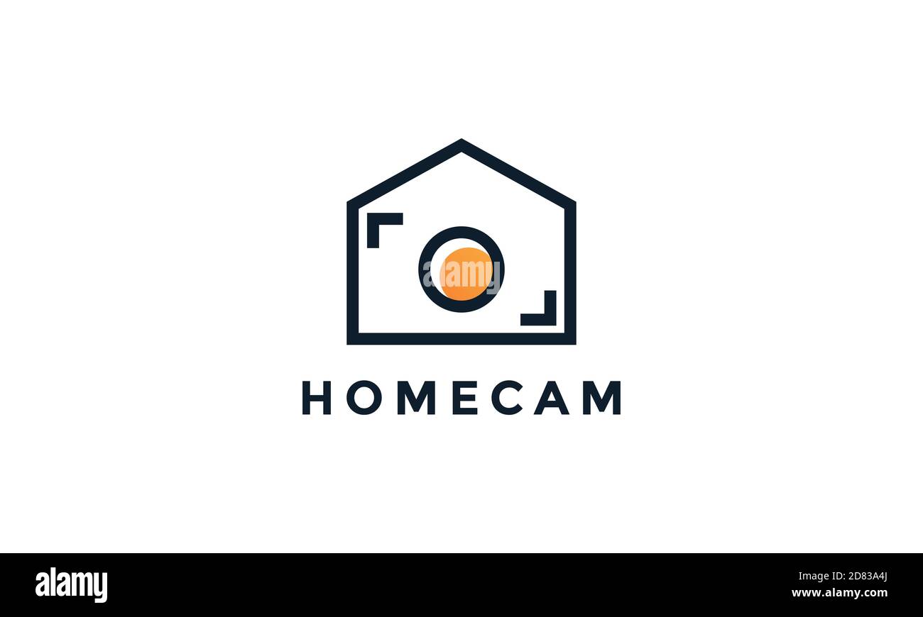 casa o casa con fotocamera linea di fotografia profilo semplice logo illustrazione dell'icona del vettore Illustrazione Vettoriale