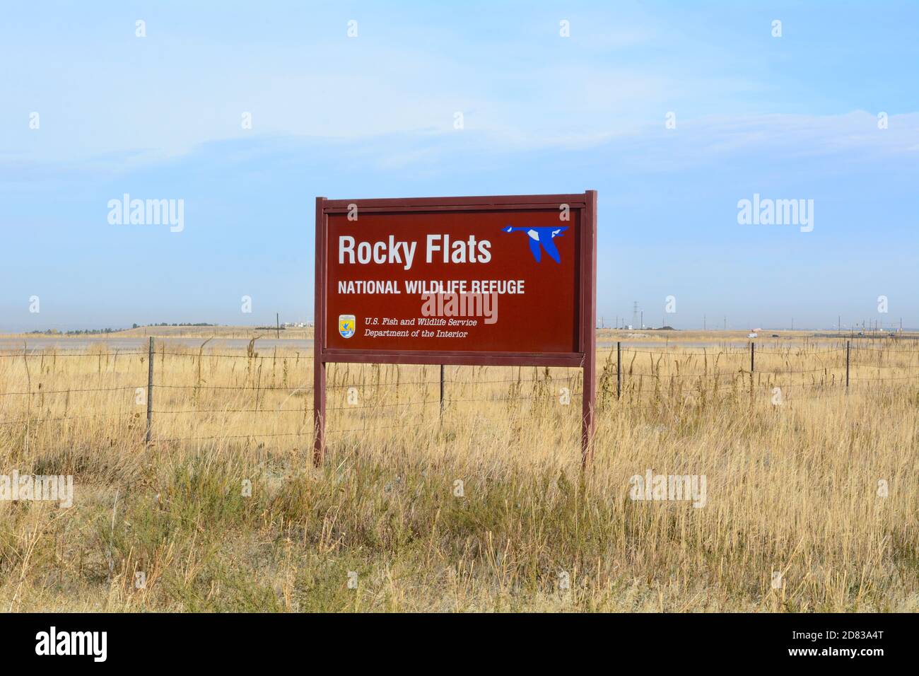 Rocky Flats National Wildlife Refuge paesaggio segno in Golden Colorado Foto Stock