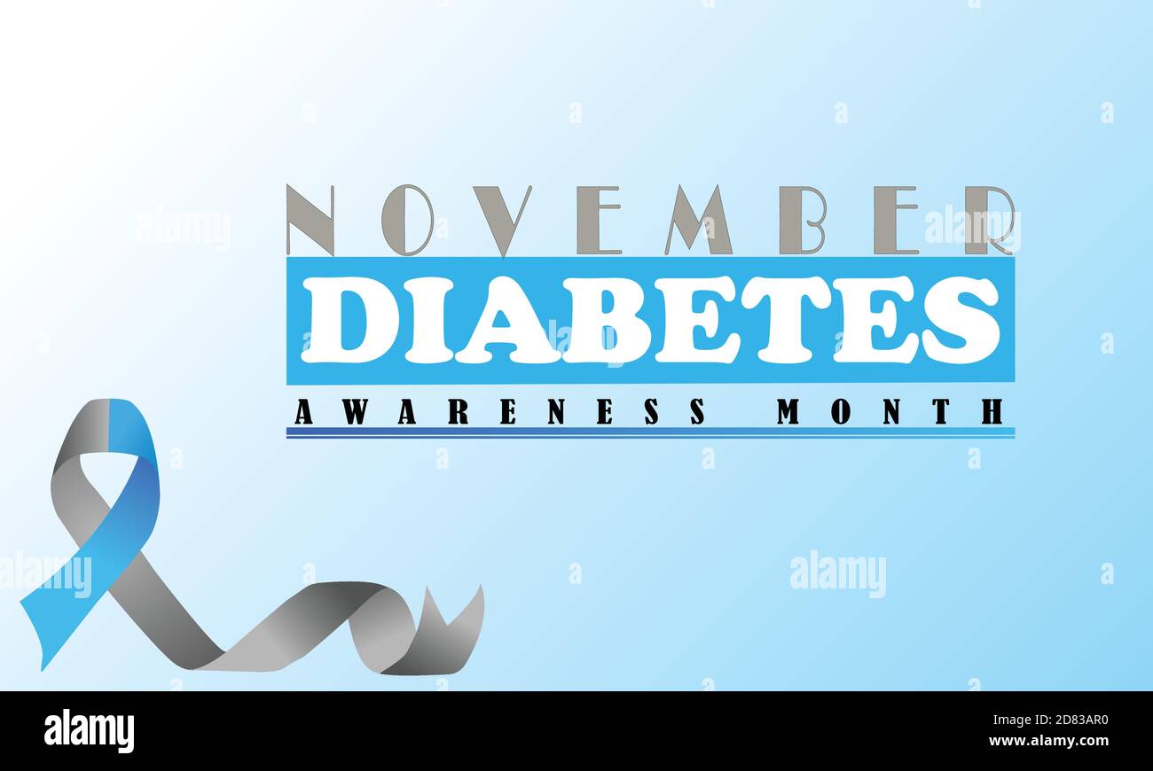 Banner vettoriale o Poster Design per la prevenzione del diabete mese di novembre Con nastro blu e grigio Illustrazione Vettoriale
