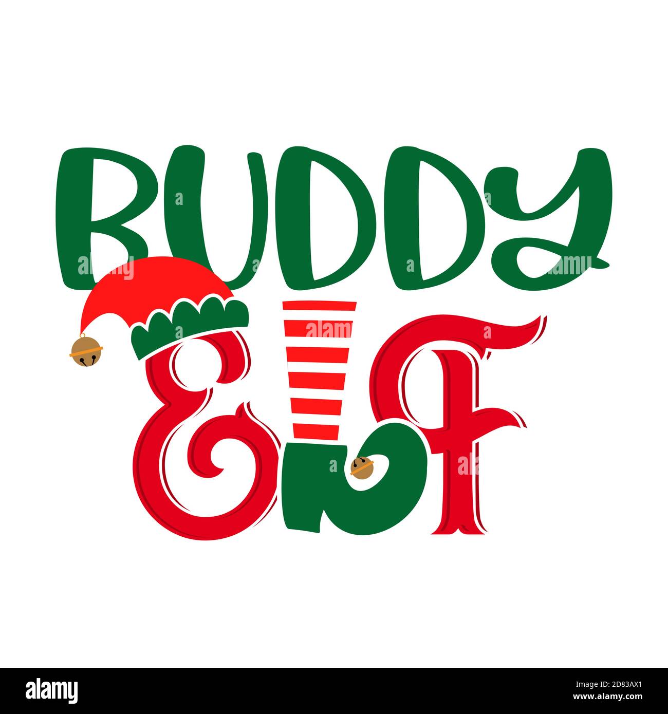 Buddy Elf - frase per i vestiti di famiglia di Natale o i maglioni brutto. Lettere disegnate a mano per biglietti d'auguri natalizi, inviti. Adatto per t-shirt, tazza, g Illustrazione Vettoriale