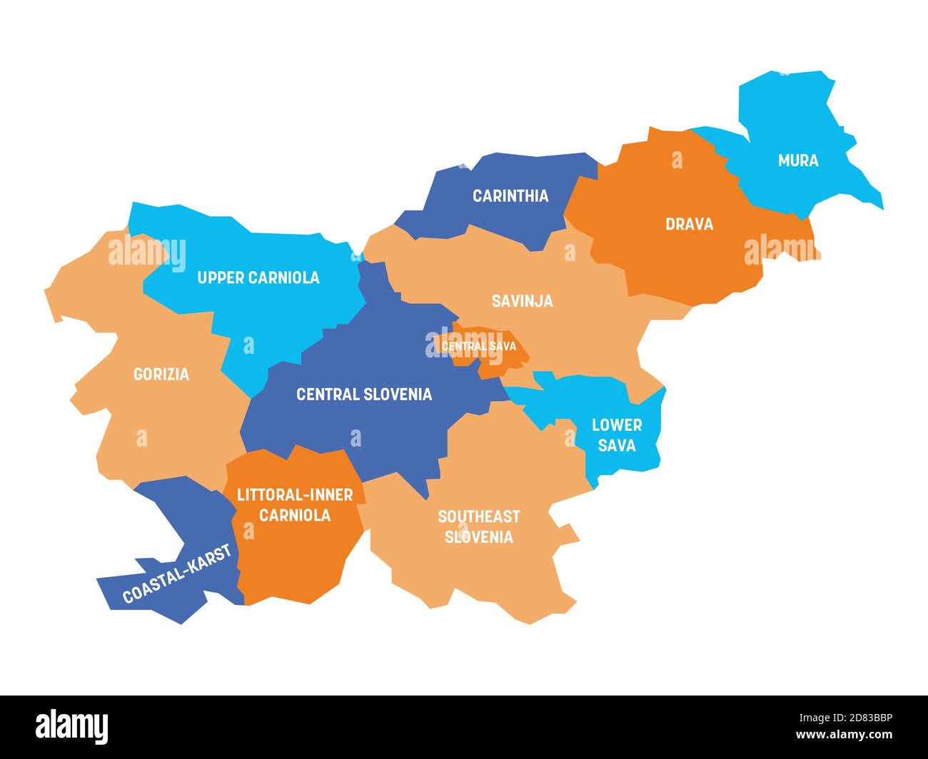Mappa politica colorata della Slovenia. Divisioni amministrative