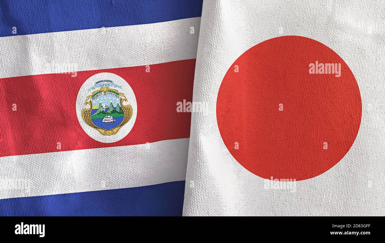Giappone e Costa Rica due bandiere tessuto tessuto rendering 3D Foto Stock