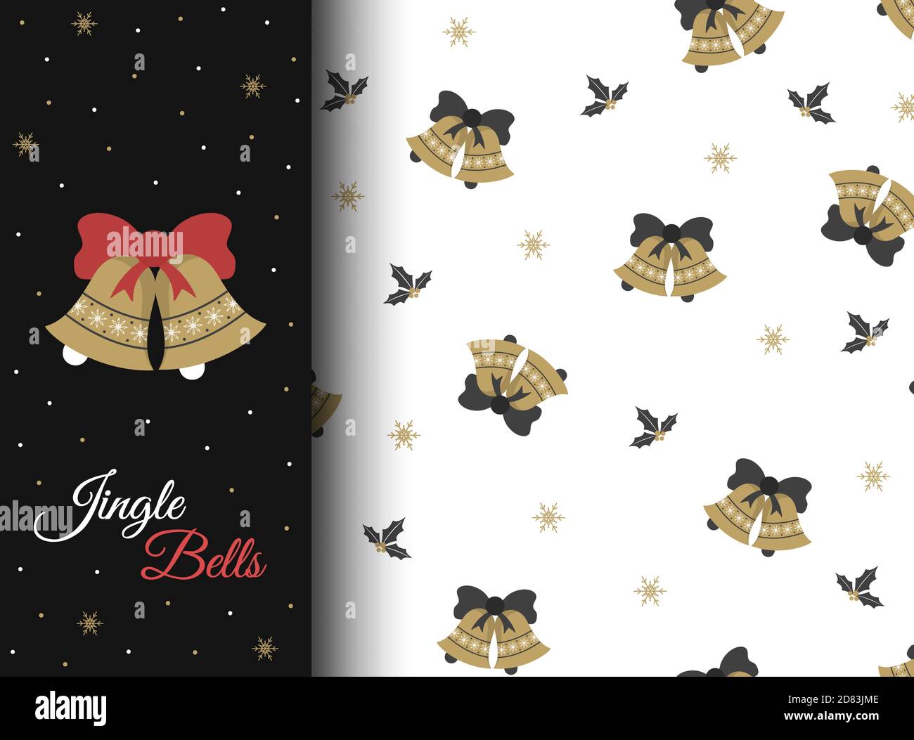 Modello invernale senza cuciture con graziose campane d'oro. Illustrazione Vettoriale